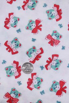 catalog photo of vintage 100% cotton flannel fabric, baby teddy bear novelty print for doll clothes etc.