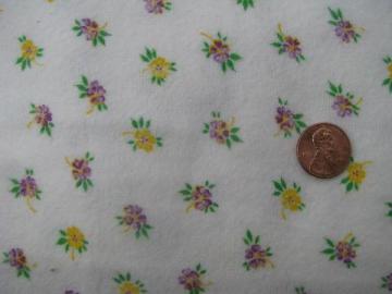 catalog photo of vintage 100% cotton flannel fabric, purple & yellow pansy flowers print