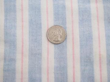 catalog photo of vintage 100% cotton flannel fabric, wide blue stripe w/ pink