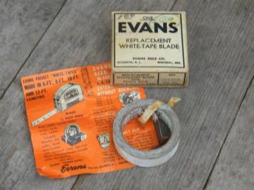 catalog photo of vintage 12 ft Evans measuring tape replacement part w/original box