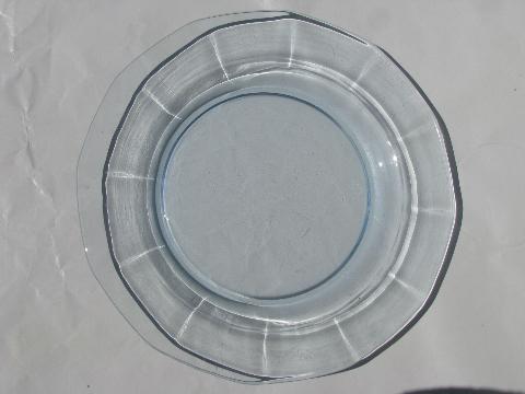 photo of vintage 12 sided dodecagon glass plates, depression pale blue color #2