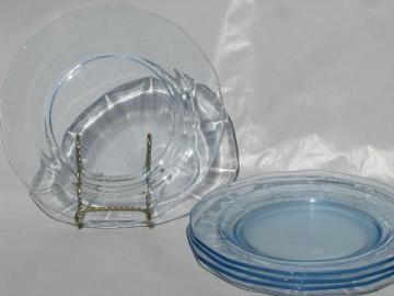 catalog photo of vintage 12 sided dodecagon glass plates, depression pale blue color