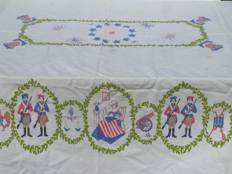 photo of vintage 1776 Revolutionary soldiers print cotton kitchen tablecloth #1