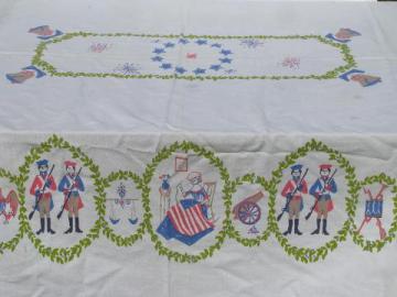 catalog photo of vintage 1776 Revolutionary soldiers print cotton kitchen tablecloth