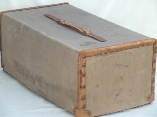 photo of vintage 1920s 30s leather trimmed canvas document box or travel case #1