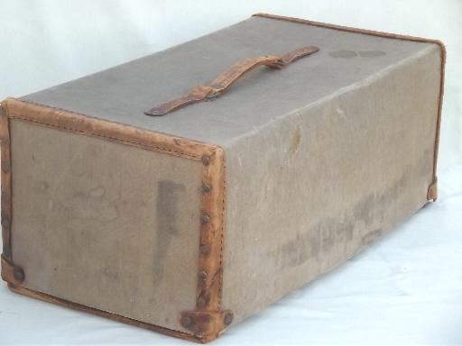 photo of vintage 1920s 30s leather trimmed canvas document box or travel case #4