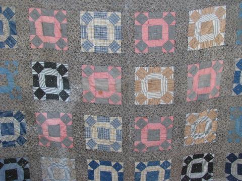 photo of vintage 1920s hand-tied patchwork quilt, old cotton print fabric #2