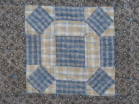 photo of vintage 1920s hand-tied patchwork quilt, old cotton print fabric #3
