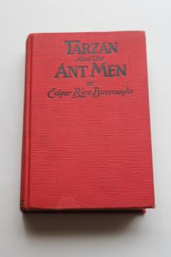 catalog photo of vintage 1924 edition Tarzan and The Ant Men, Edgar Rice Burroughs red cover Grosset & Dunlap 