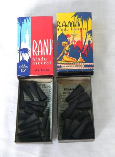 photo of vintage 1930s and 1940s Indian incense boxes w/ cones and color graphics #3
