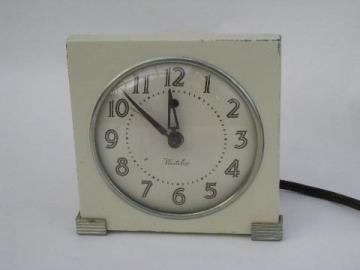 catalog photo of vintage 1930s art deco Westclox bedside alarm clock, 1935 patent date