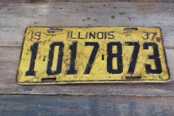 catalog photo of vintage 1937 Illinois license plate, early automotive collectible 