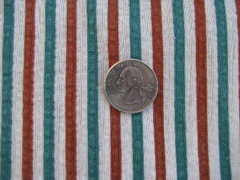 photo of vintage 1940's - 50's cotton plisse fabric, teal green / brown striped #1