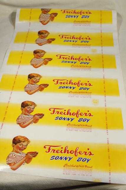 photo of vintage 1940s advertising colorful graphics Sonny Boy Freihofers white bread wrapper poster size #1