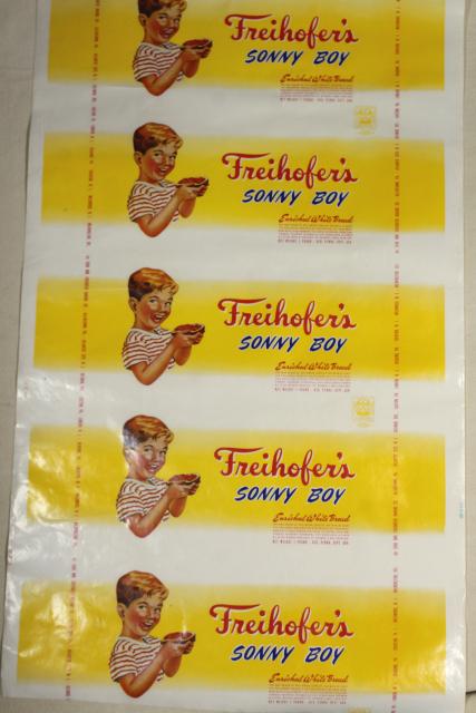 photo of vintage 1940s advertising colorful graphics Sonny Boy Freihofers white bread wrapper poster size #3