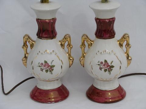 photo of vintage 1940s china boudoir lamps for nightstands or vanity, lovely florals #1