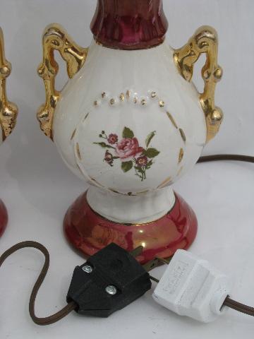 photo of vintage 1940s china boudoir lamps for nightstands or vanity, lovely florals #3