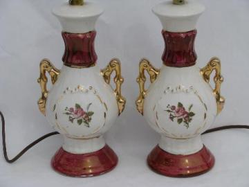 catalog photo of vintage 1940s china boudoir lamps for nightstands or vanity, lovely florals