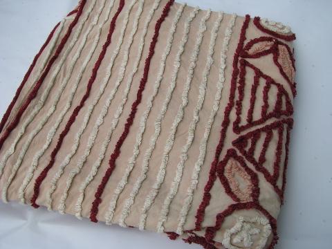 photo of vintage 1940s cotton chenille bedspread, rose-pink w/ burgundy wine #5