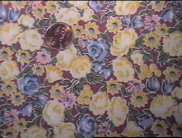 catalog photo of 40s cotton print fabric, blue & yellow roses