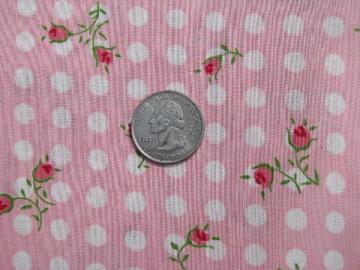 catalog photo of vintage 1940's cotton print fabric, pink roses / white dots