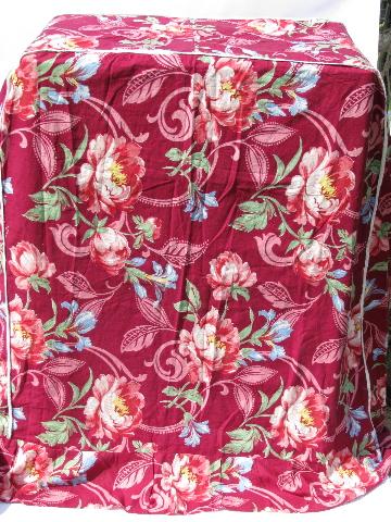 photo of vintage 1940s floral cotton fabric cover for sewing machine & table #1