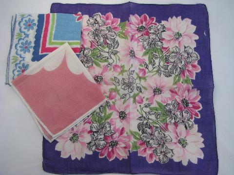 photo of vintage 1940s floral hankies lot, flower print cotton handkerchiefs #2