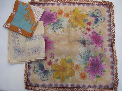 photo of vintage 1940s floral hankies lot, flower print cotton handkerchiefs #5