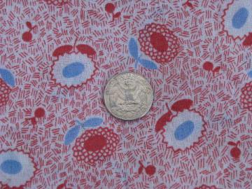 catalog photo of vintage 1940s light cotton fabric, red & blue flowers print