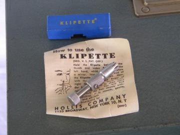 catalog photo of vintage 1940s or 50s Klipette nose hair trimmer/remover w/original box