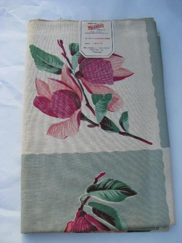 photo of vintage 1940s printed cotton kitchen tablecloth, mint w/ original Wilendur label #1