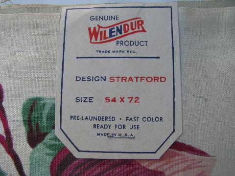 photo of vintage 1940s printed cotton kitchen tablecloth, mint w/ original Wilendur label #2