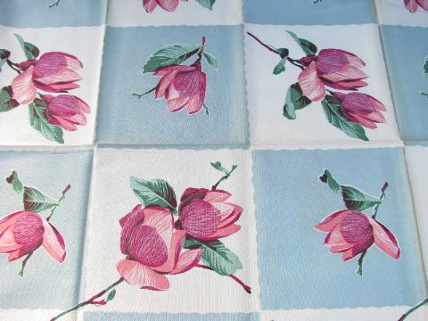 photo of vintage 1940s printed cotton kitchen tablecloth, mint w/ original Wilendur label #4