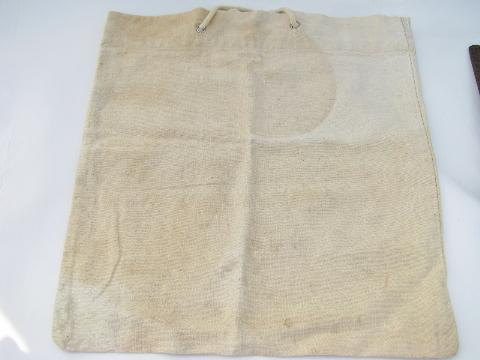 photo of vintage 1940s shopping bag, rope handles, old cotton feedsack fabric tote #1