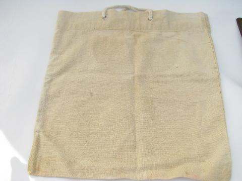 photo of vintage 1940s shopping bag, rope handles, old cotton feedsack fabric tote #2