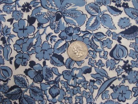 photo of vintage 1940s-50s cotton feedsack fabric, old blue and white feed sack #1