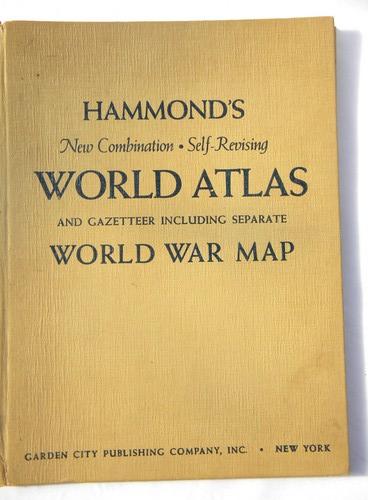 photo of vintage 1943 WWII Hammond's World Atlas with full color maps #1