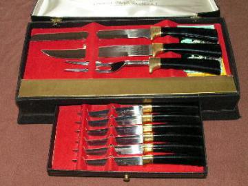 catalog photo of vintage 1950s Sheffield carving knife set/steak knives