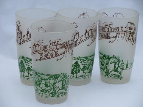 photo of vintage 1950s Yellowstone souvenir glasses, 4 glass tumblers w/ bears #1