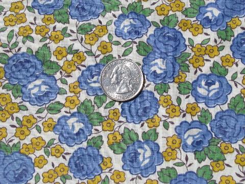 photo of vintage 1950's flowered print cotton quilting fabric, roses and buttercups #1