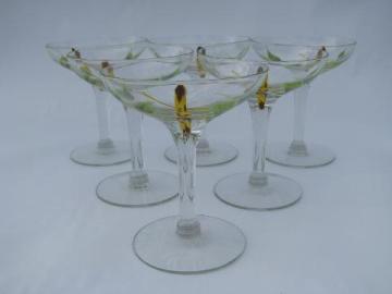 catalog photo of vintage 1950s green and yellow bamboo pattern low champagne glasses