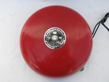 catalog photo of vintage 1950s industrial machine-age fire alarm bell, Alarm Device Mfg, Syosset, NY