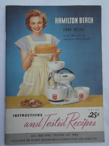 photo of vintage 1951 Hamilton Beach food mixer guide and cookbook, 50s recipes #1