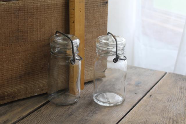 photo of vintage 1970s Wheaton glass mason jar style bottles, large spice jars w/ wire bail lids #1