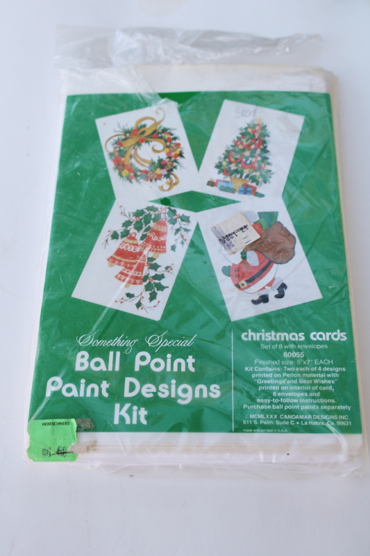 photo of vintage 1980 Christmas cards stamped to paint w/ embroidery paints, cute retro graphics! #1