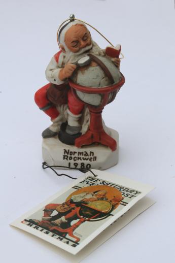 photo of vintage 1980 Norman Rockwell Christmas ornament, Santa Claus figurine w/ globe #1