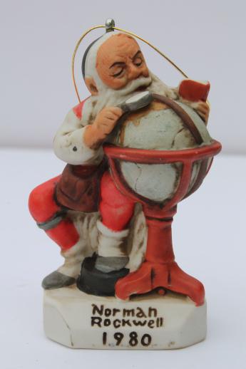 photo of vintage 1980 Norman Rockwell Christmas ornament, Santa Claus figurine w/ globe #2