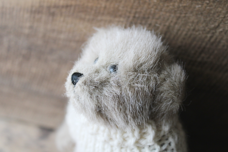 photo of vintage 1990 Boyd's bear, antique style small poseable teddy bear w/ sweet face, heart sweater  #2