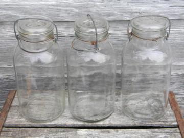 catalog photo of vintage 2 quart size kitchen storage canister jars, lot of 3