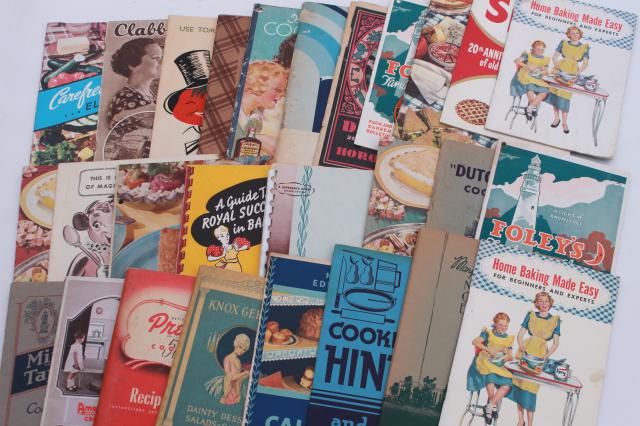 photo of vintage 30s 40s 50s 60s cookbooks, advertising cook book recipe booklets lot #1